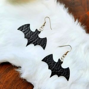 Faux-Leather Brand New Black Bat Earrings